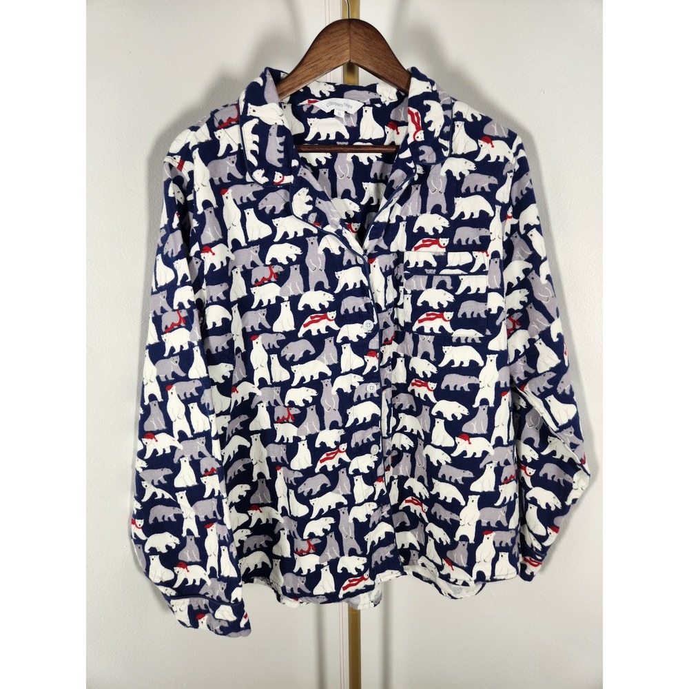 The Company Store Blue Polar Bear Print Flannel Shorts Pajamas 2 Piece Set XL